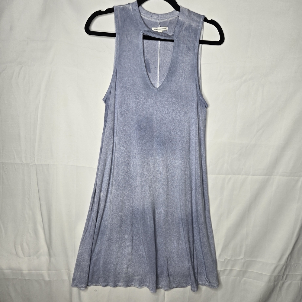 Soft Periwinkle Keyhole Swing Dress Sleeveless A-Line Knit Mini Dress Acid Wash